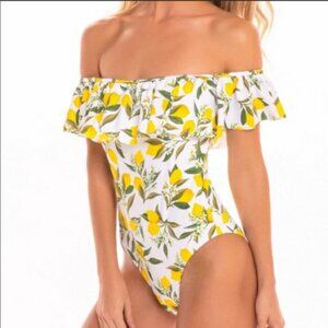Cabana Del Sol Lemon Print One Piece Swimsuit Size Large